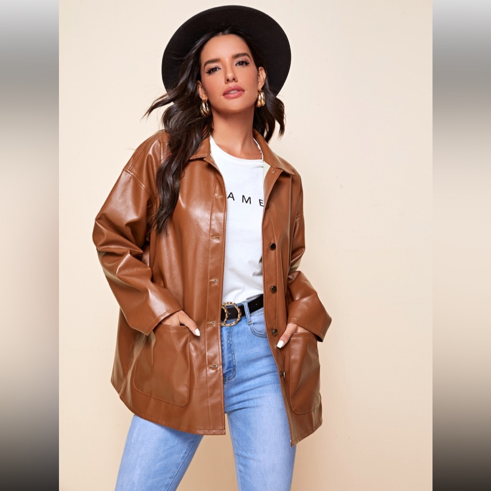 Shein Faux Leather Coat (Brown/Medium)
